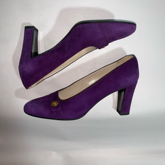 CHANEL size 37 purple suede block heel PUMPS - Picture 14 of 14